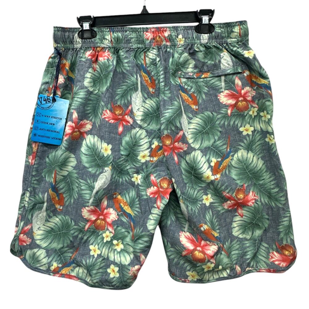 Vintage 1946 Performance Shorts Men's XL Blue Tropical Parrot Floral Print NWT